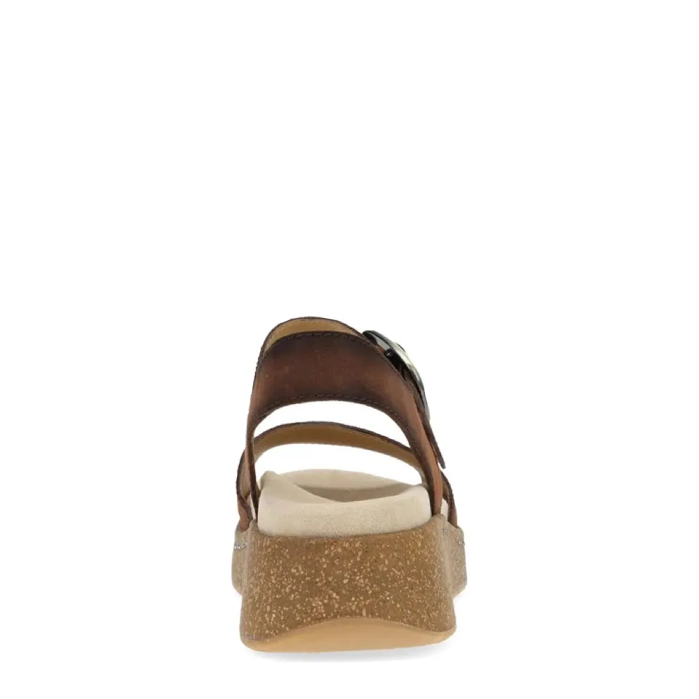 Dansko Women's Bianca Leather Platform Sandal in Brown Burnished Suede