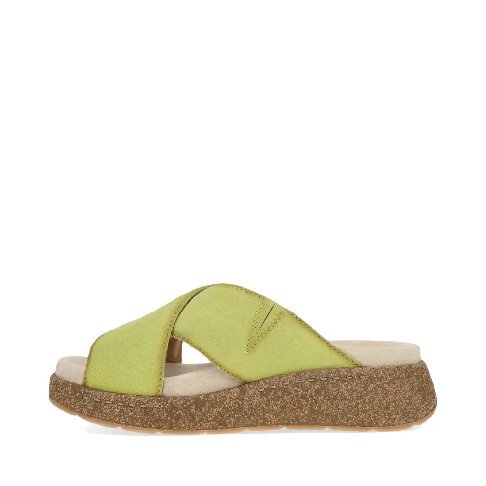 Dansko Women's Bridget Leather Platform Slide Sandal in Lime Burnished Suede