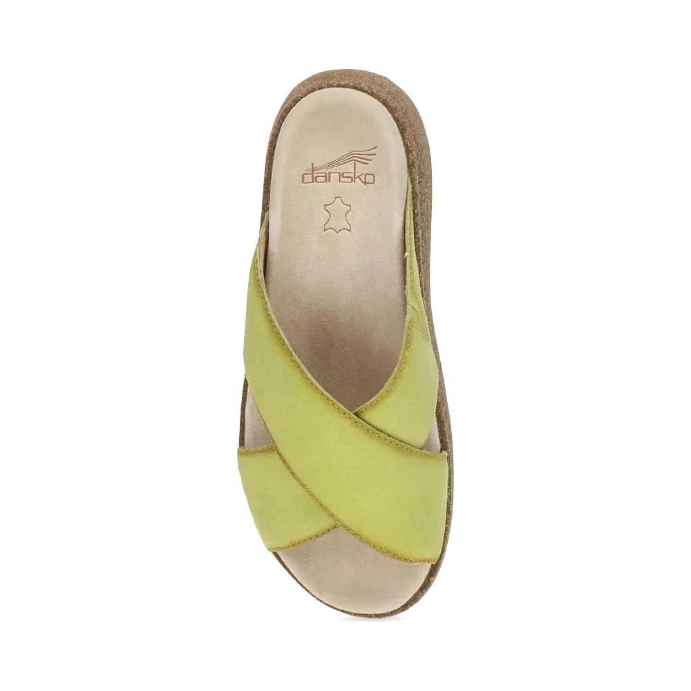 Dansko Women's Bridget Leather Platform Slide Sandal in Lime Burnished Suede