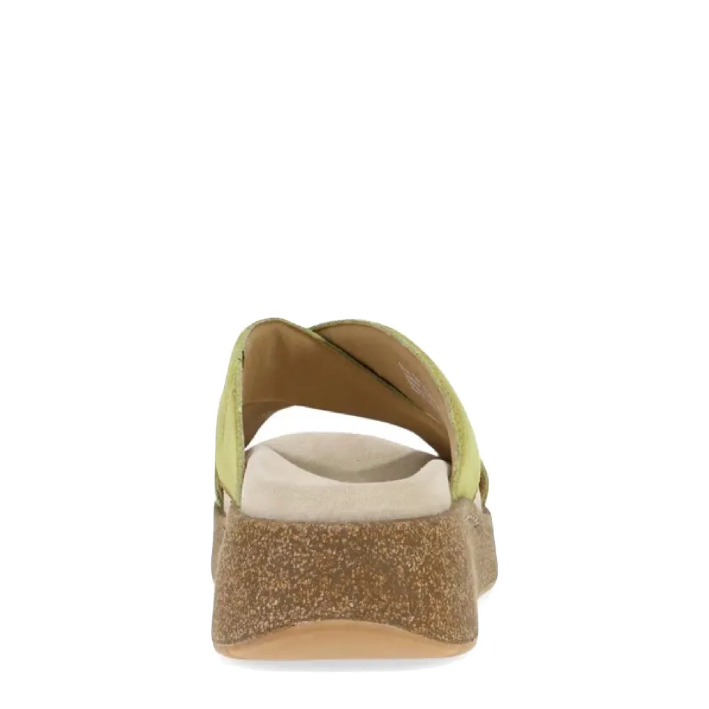 Dansko Women's Bridget Leather Platform Slide Sandal in Lime Burnished Suede