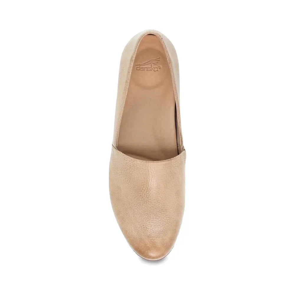 Dansko Women's Larisa Leather Flat Slip On Loafer in Taupe