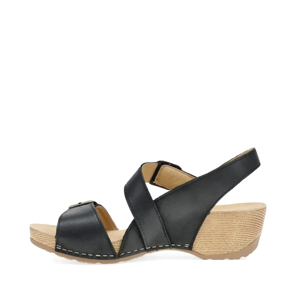 Dansko Women's Trinity Heeled Sandal in Black Burnished Nubuck