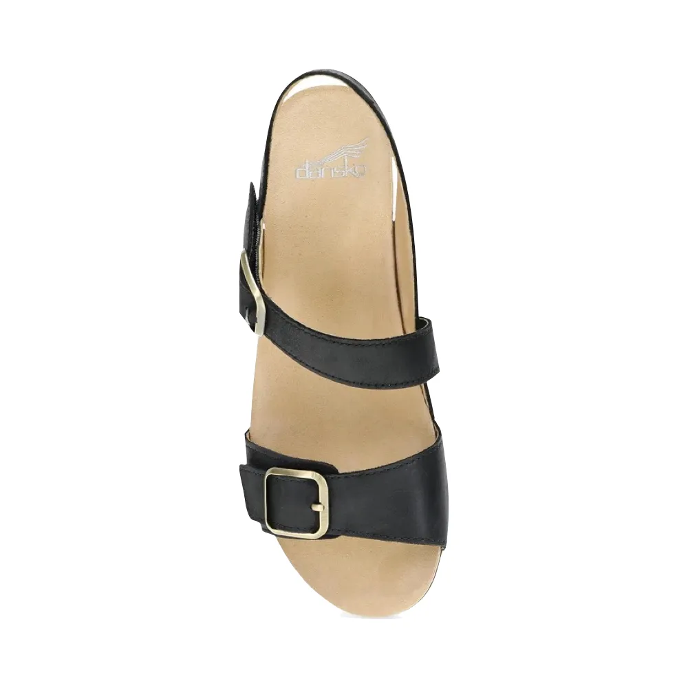 Dansko Women's Trinity Heeled Sandal in Black Burnished Nubuck