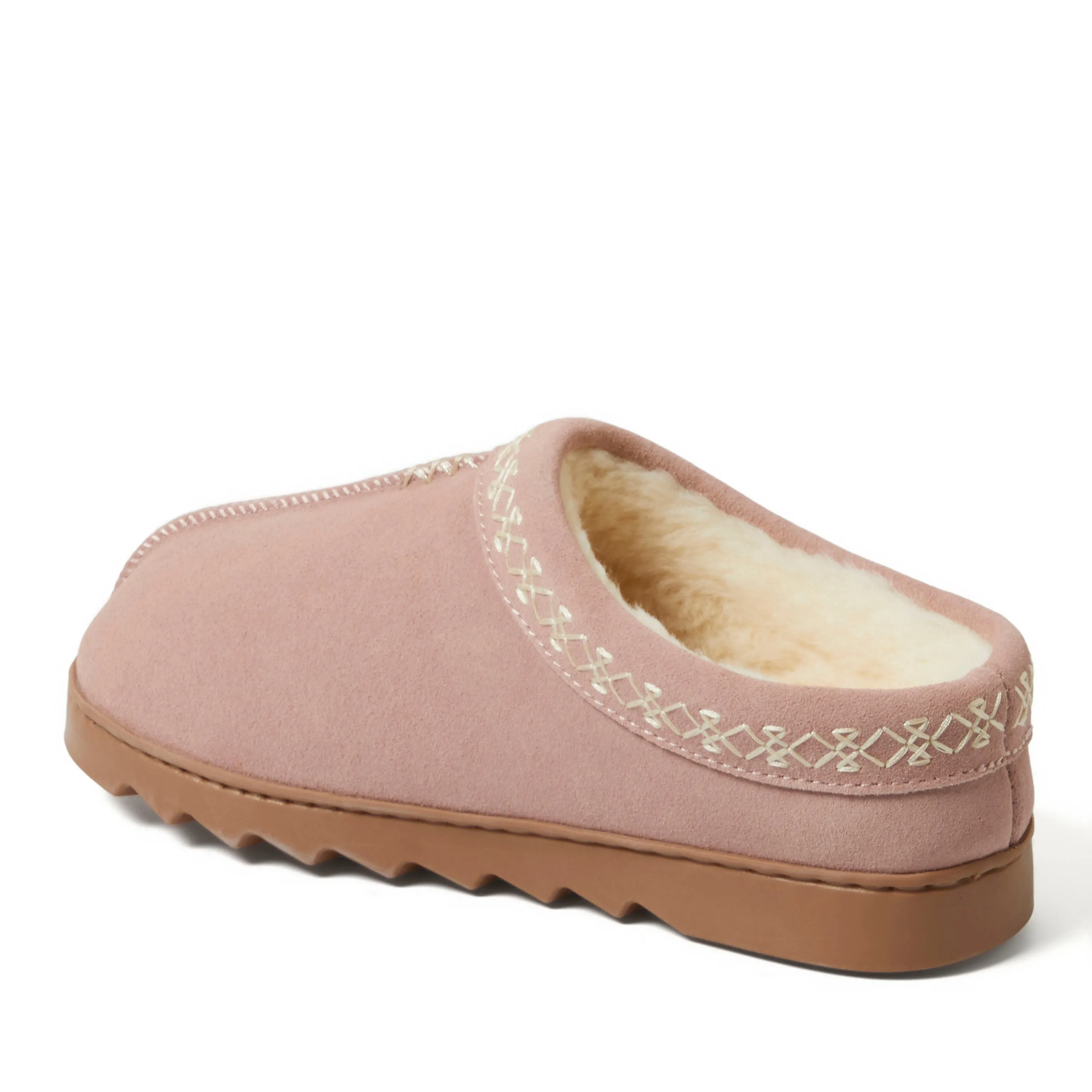 Dearfoams Women's Doreen Genuine Suede Clog Slipper With Embroidery