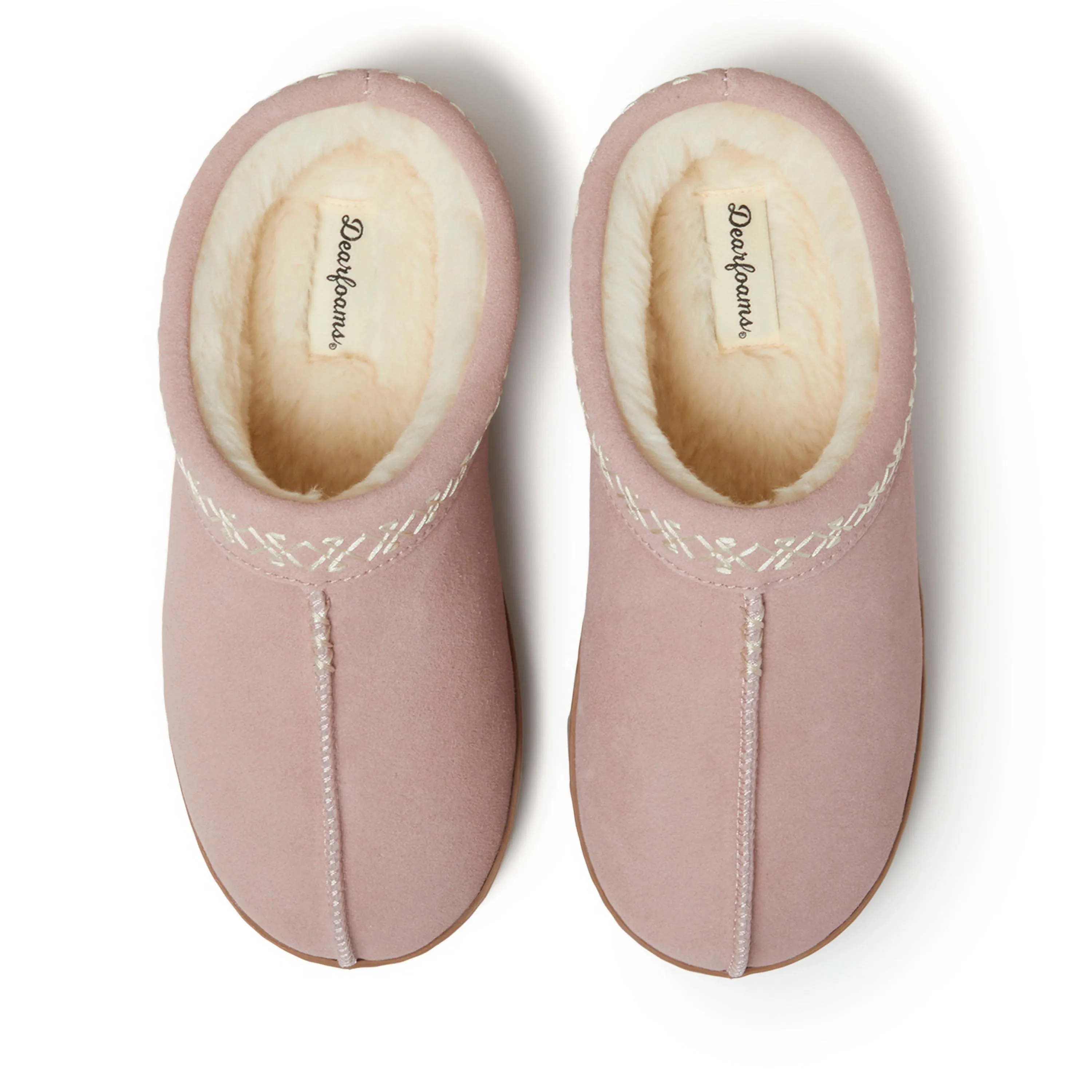 Dearfoams Women's Doreen Genuine Suede Clog Slipper With Embroidery