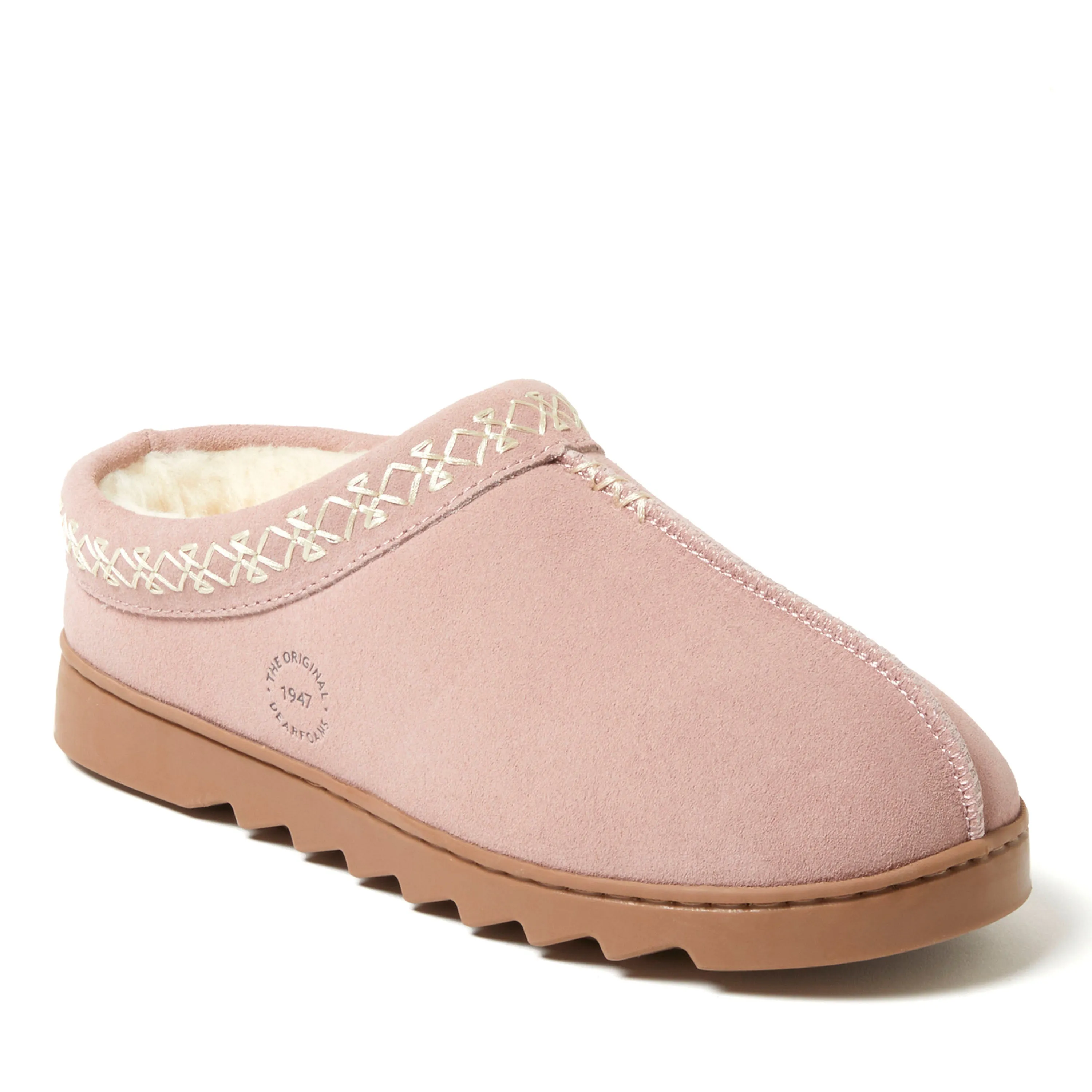 Dearfoams Women's Doreen Genuine Suede Clog Slipper With Embroidery