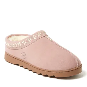 Dearfoams Women's Doreen Genuine Suede Clog Slipper With Embroidery