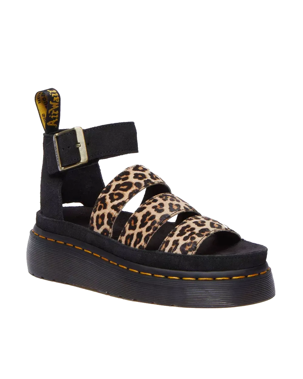 Dr Martens Shoes Clarissa II Quad Leopard Spot Hair On Sandals in Light Tan & Black