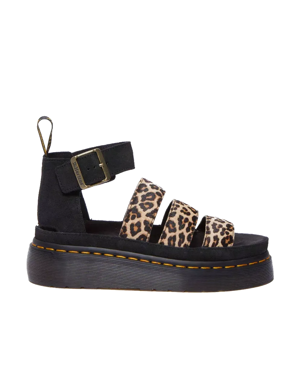 Dr Martens Shoes Clarissa II Quad Leopard Spot Hair On Sandals in Light Tan & Black