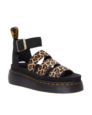 Dr Martens Shoes Clarissa II Quad Leopard Spot Hair On Sandals in Light Tan & Black