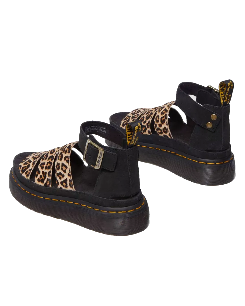 Dr Martens Shoes Clarissa II Quad Leopard Spot Hair On Sandals in Light Tan & Black