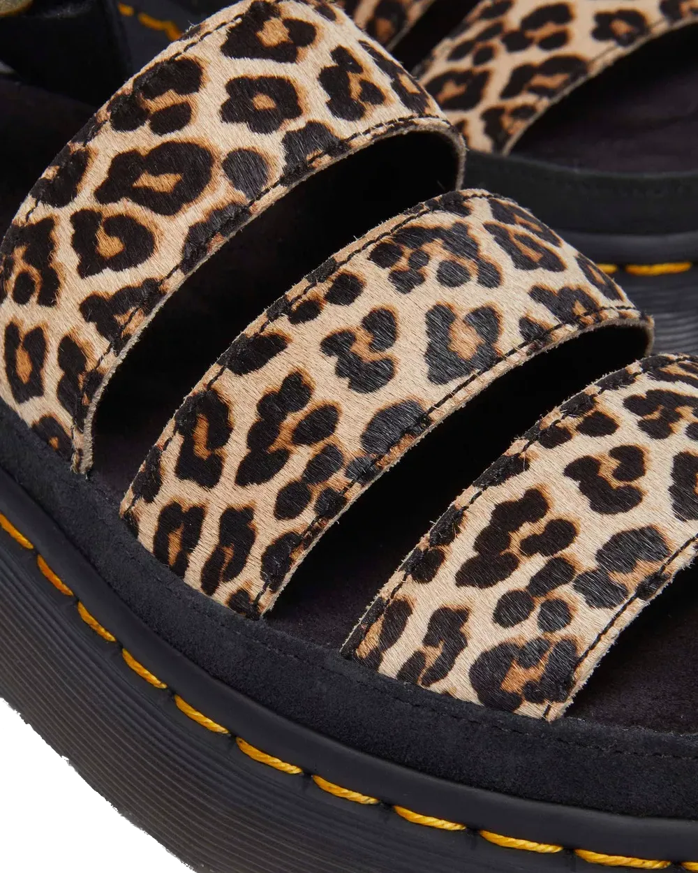 Dr Martens Shoes Clarissa II Quad Leopard Spot Hair On Sandals in Light Tan & Black