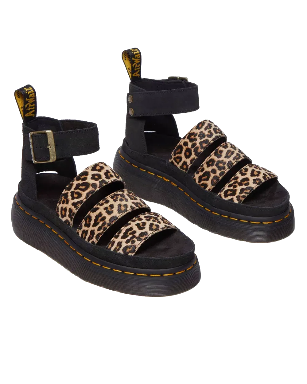Dr Martens Shoes Clarissa II Quad Leopard Spot Hair On Sandals in Light Tan & Black
