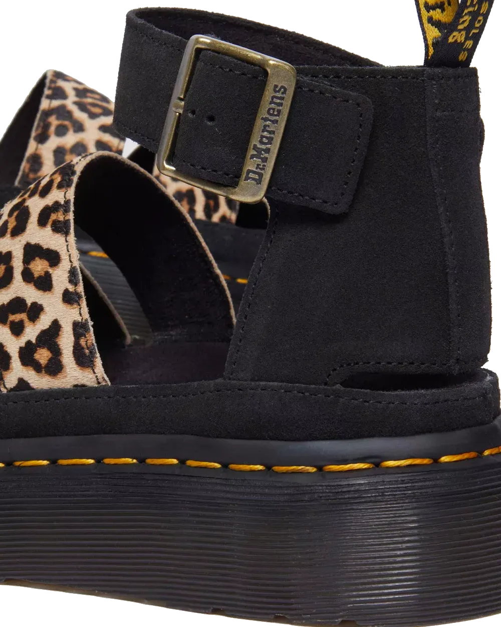 Dr Martens Shoes Clarissa II Quad Leopard Spot Hair On Sandals in Light Tan & Black
