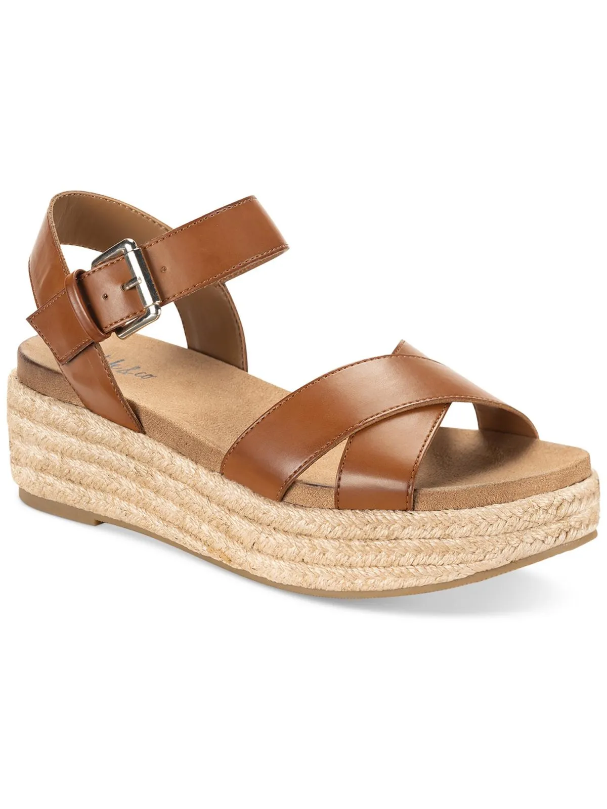 Emberr Womens Faux Leather Slingback Flatform Sandals