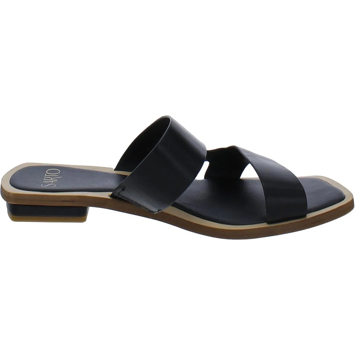 Emily  Womens Leather Open Toe Slide Sandals