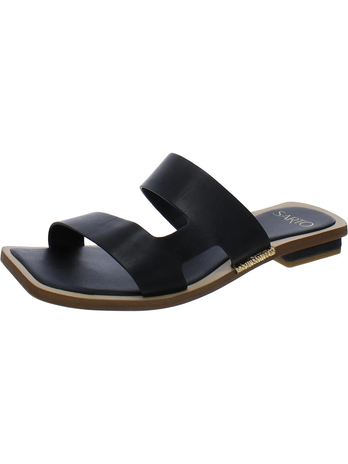 Emily  Womens Leather Open Toe Slide Sandals