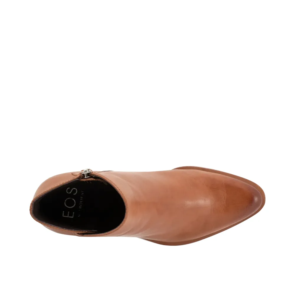 EOS Footwear Women's Ellie Heeled Leather Side Zip Boot in Brandy