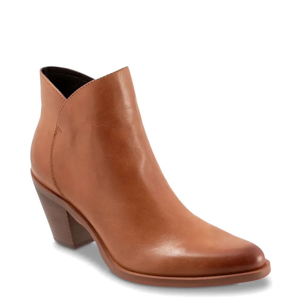 EOS Footwear Women's Ellie Heeled Leather Side Zip Boot in Brandy