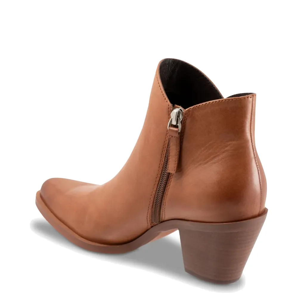 EOS Footwear Women's Ellie Heeled Leather Side Zip Boot in Brandy