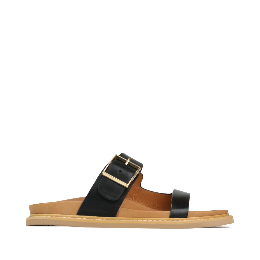 EOS Women's Dedra Leather Slide Sandal in Black