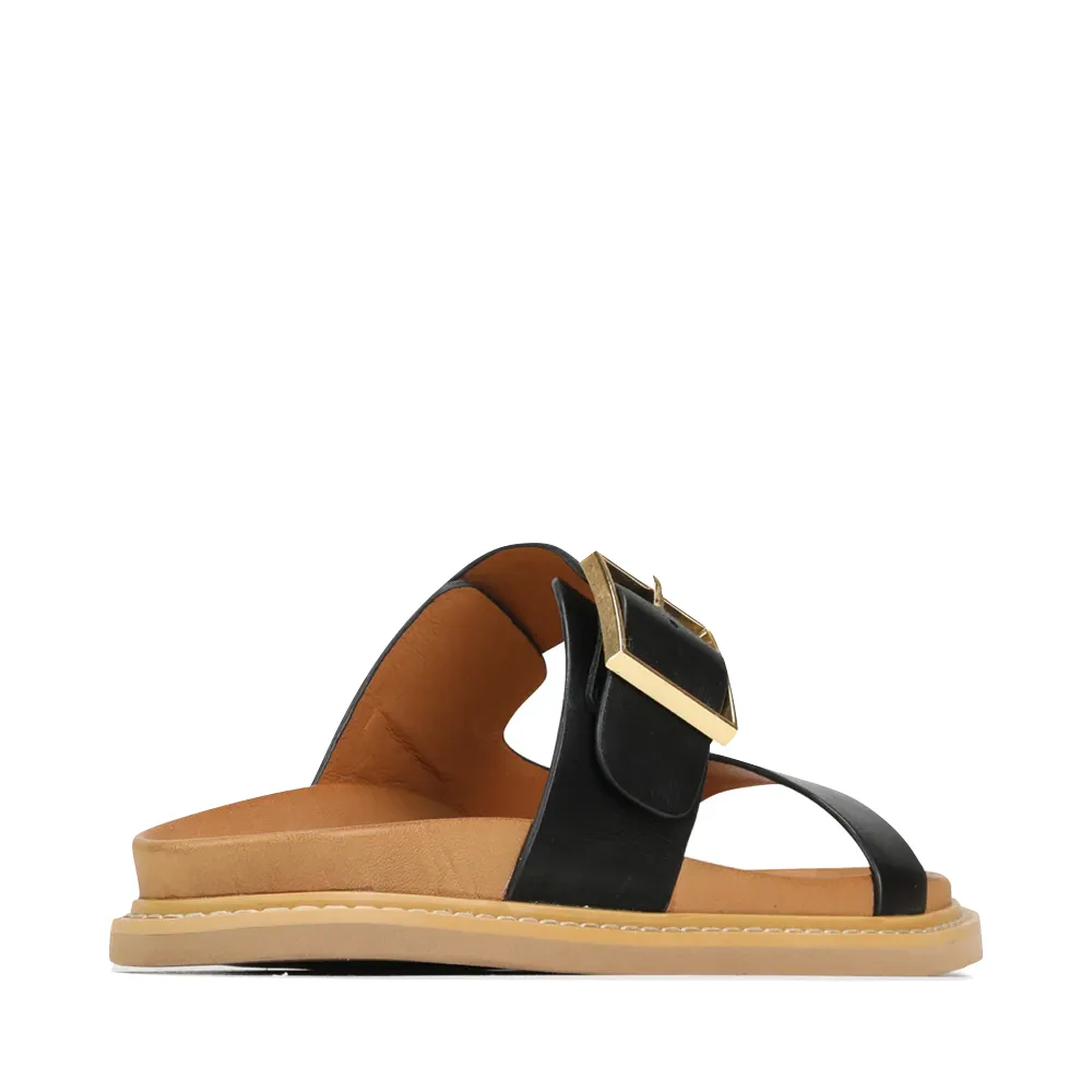 EOS Women's Dedra Leather Slide Sandal in Black