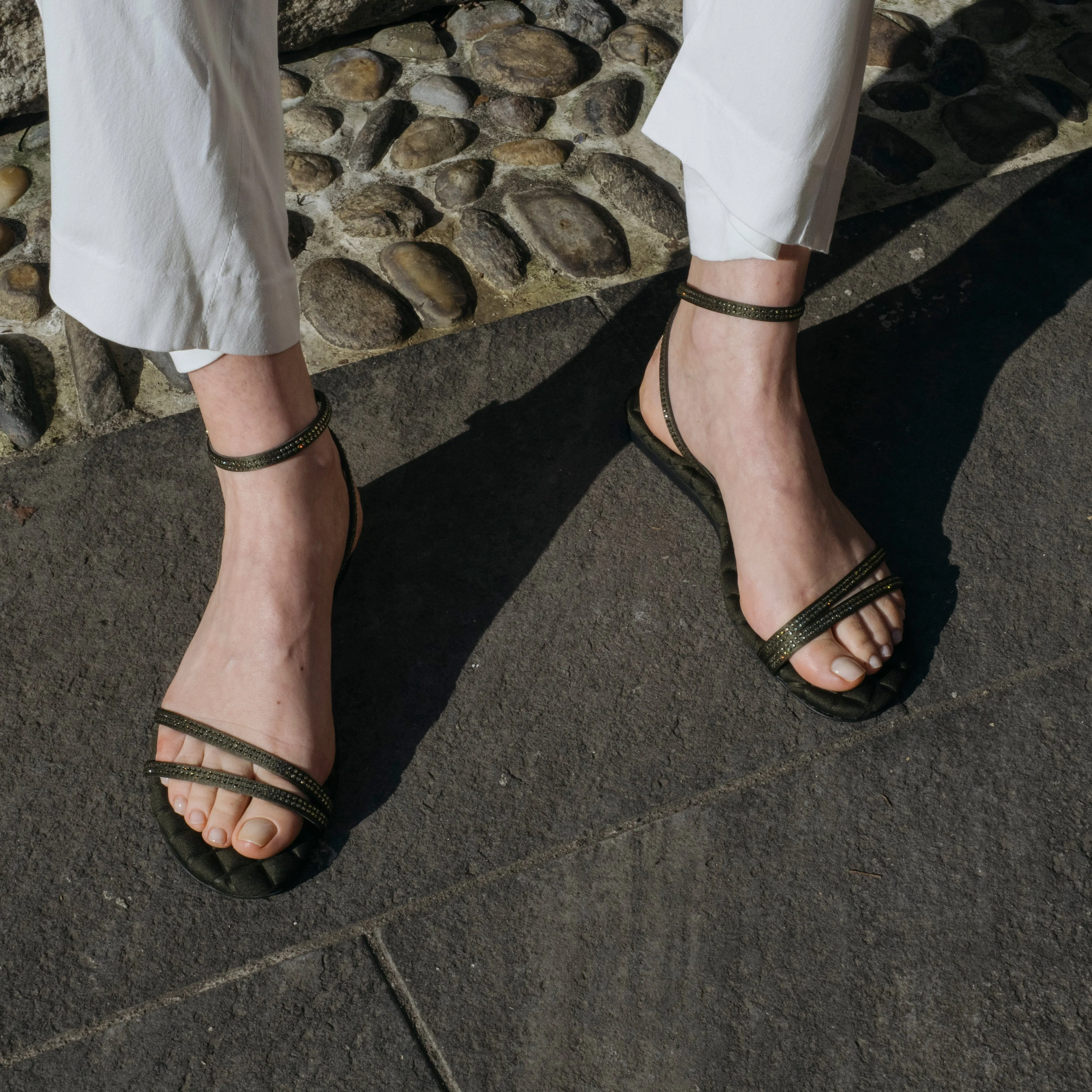 Faye Vegan Cotton Cushioned Sandals | Military Crystal