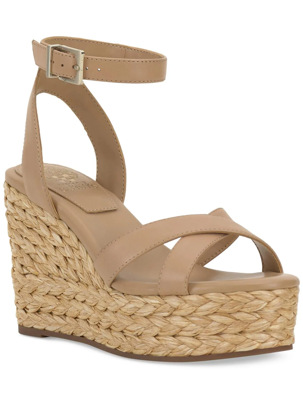 Fettana Womens Leather Criss-Cross Wedge Sandals