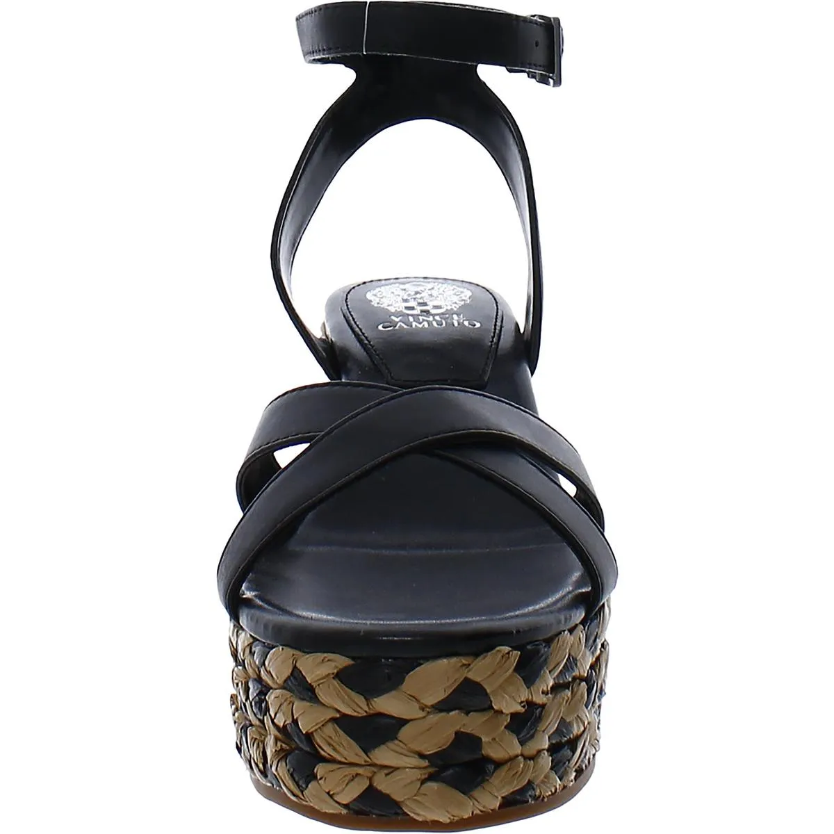 Fettana Womens Leather Criss-Cross Wedge Sandals