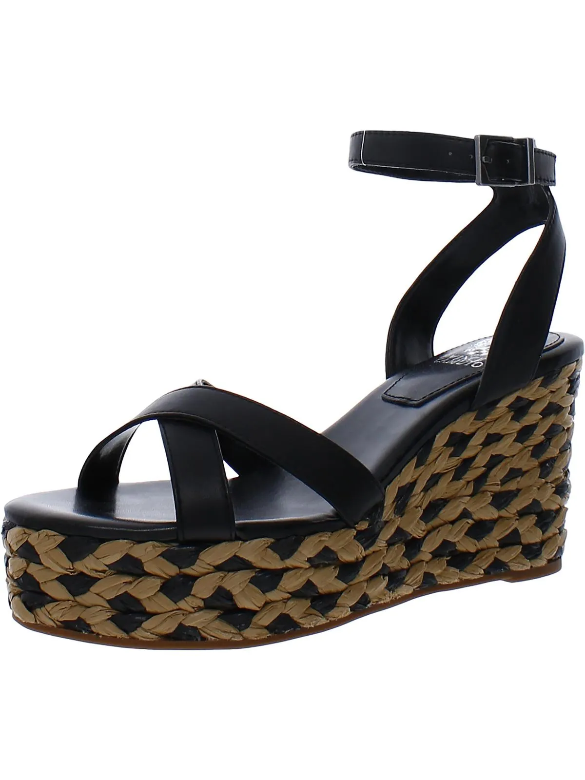 Fettana Womens Leather Criss-Cross Wedge Sandals