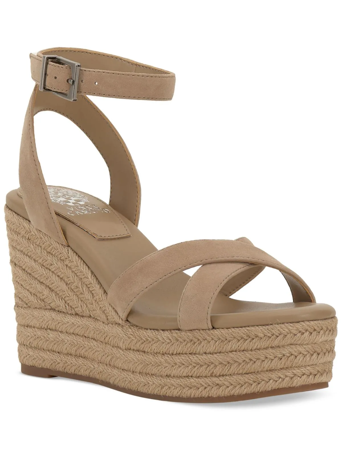 Fettana Womens Leather Criss-Cross Wedge Sandals