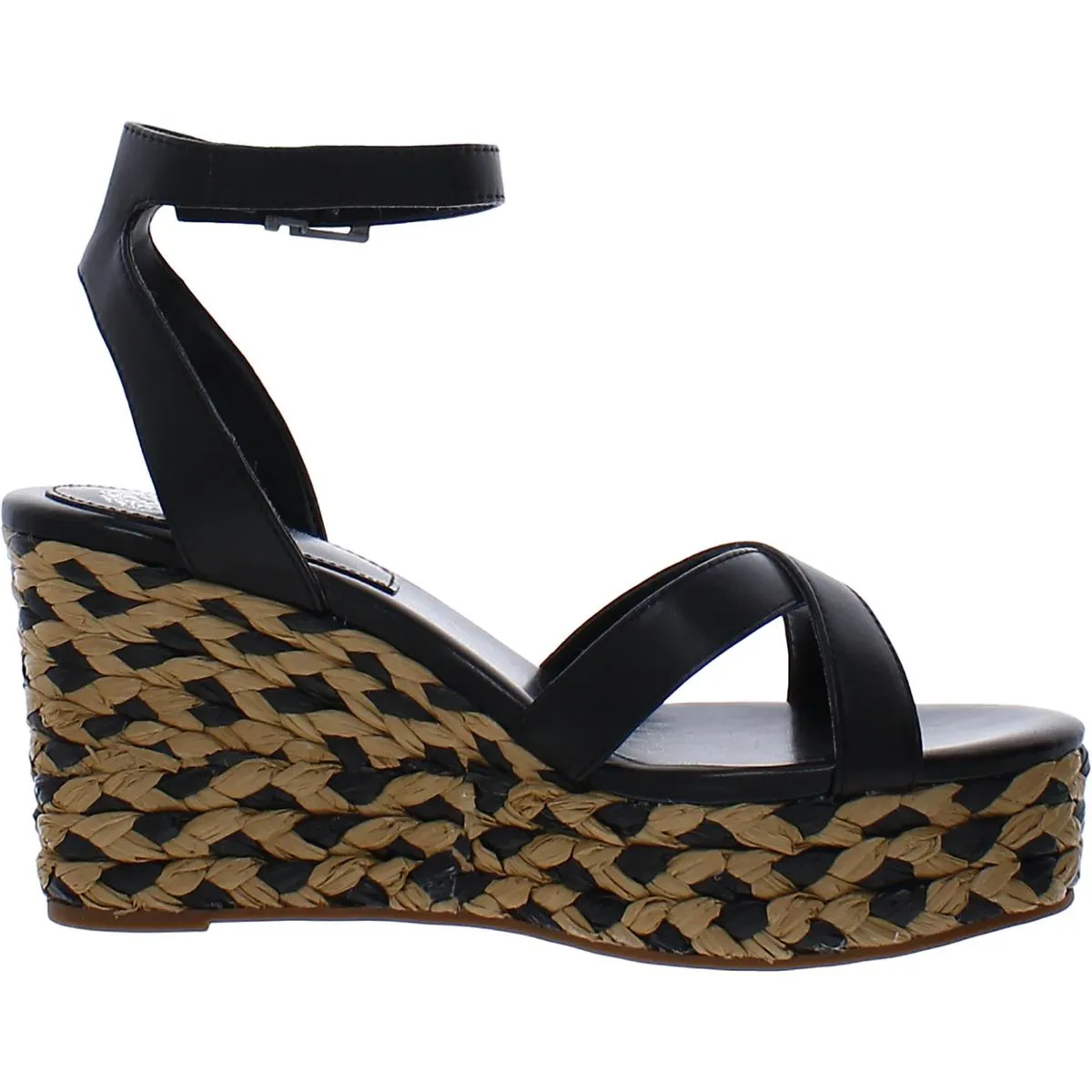 Fettana Womens Leather Criss-Cross Wedge Sandals