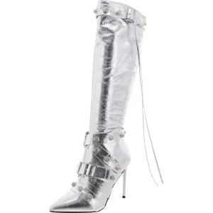 Fink Womens Faux Leather Embellished Knee-High Boots