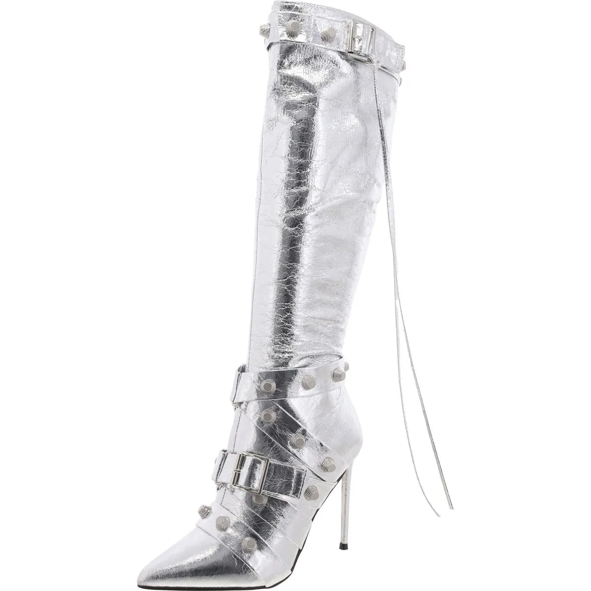Fink Womens Faux Leather Embellished Knee-High Boots