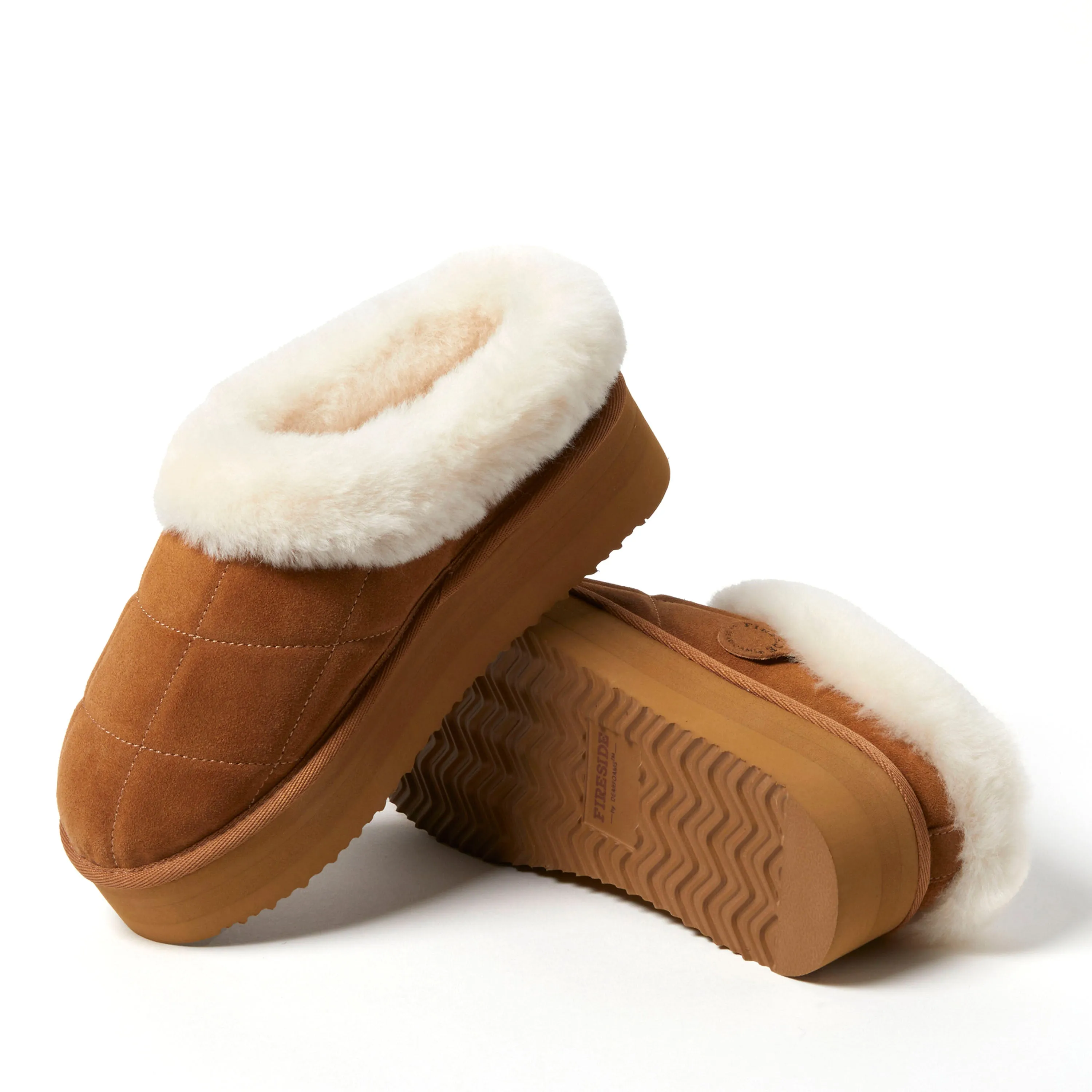 Fireside by Dearfoams Women's Bendigo Genuine Shearling Quilted Platform Clog