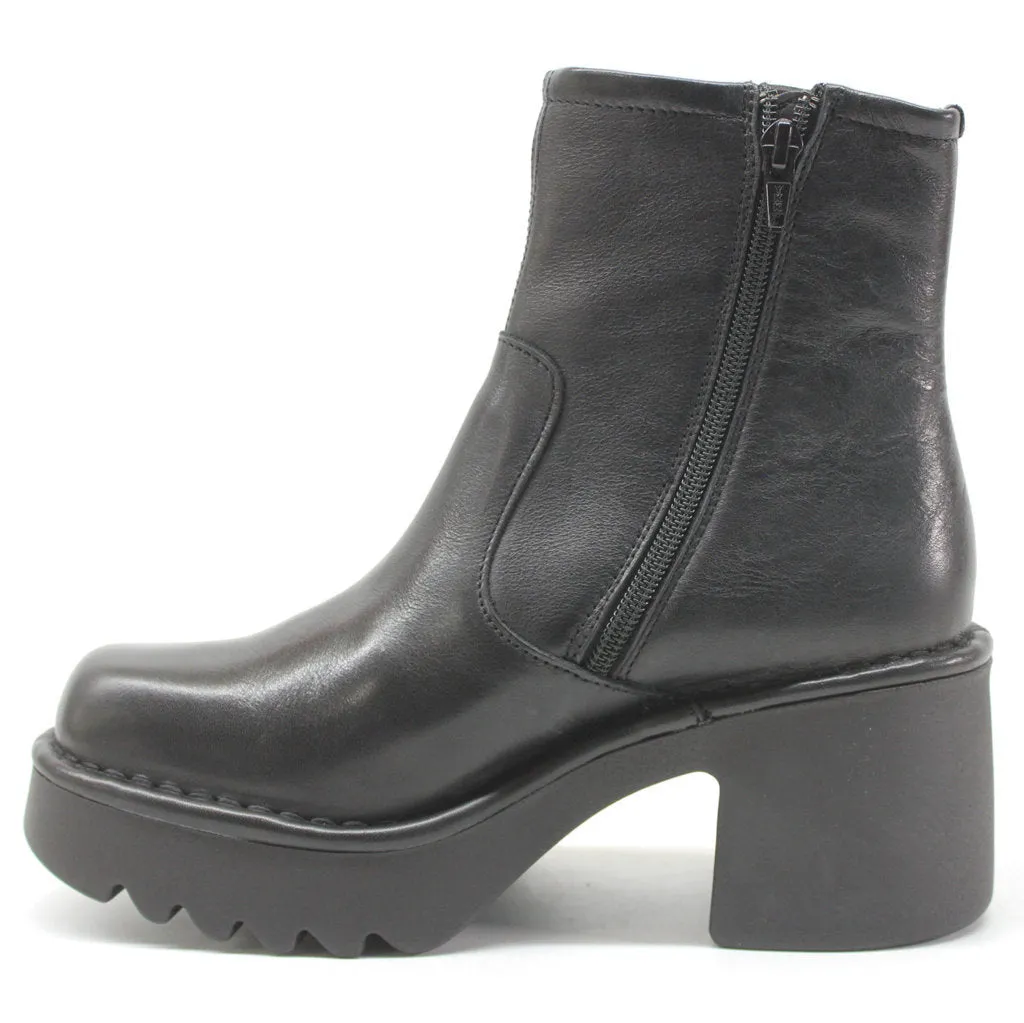 Fly London Moge250Fly Leather Women's Zip Up Block Heel Ankle Boots