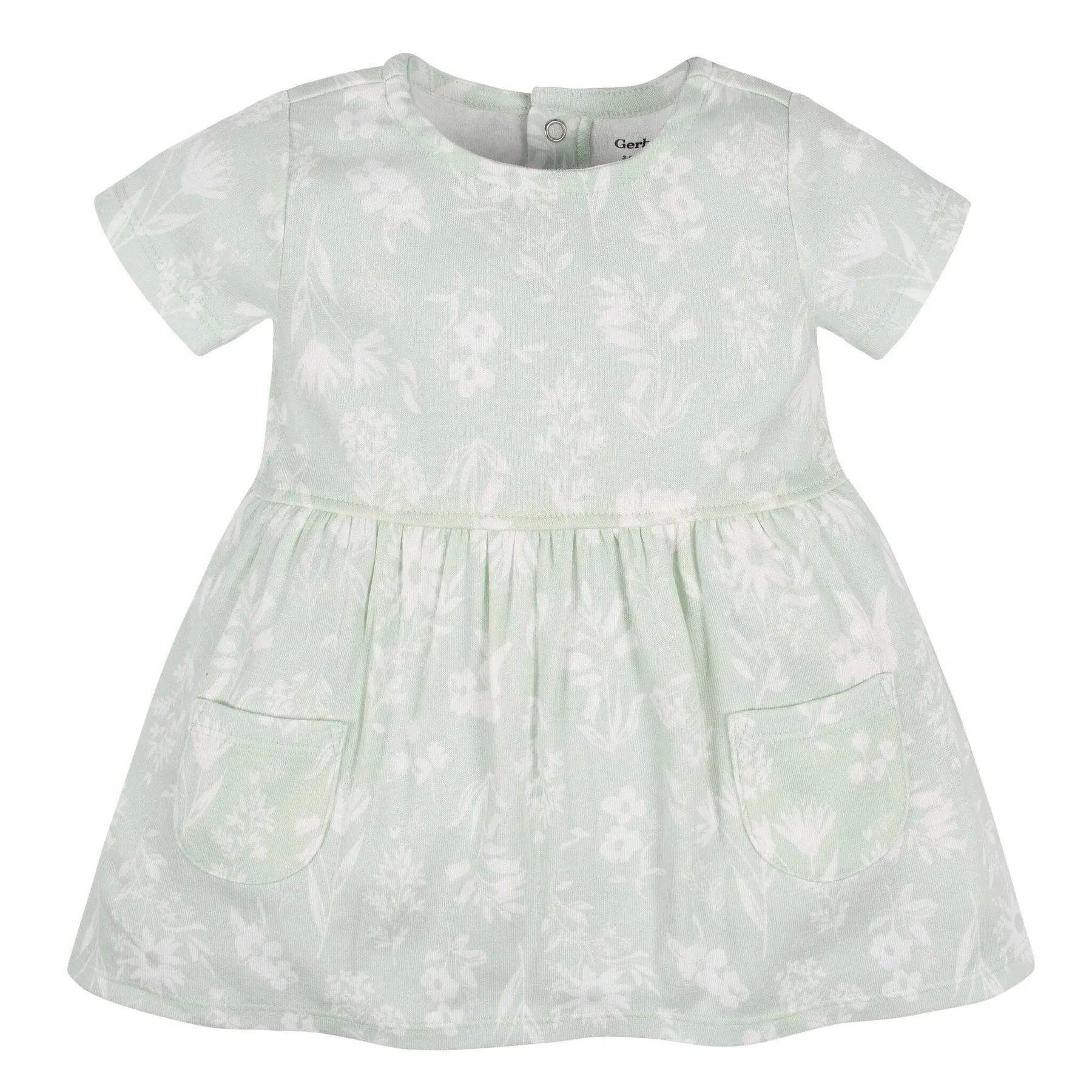 Gerber Baby Girl Cotton Dress – Floral Infant Dress with Pockets & Easy Snap Back - Sage Wildflower - 0-9m Babykids Gerber