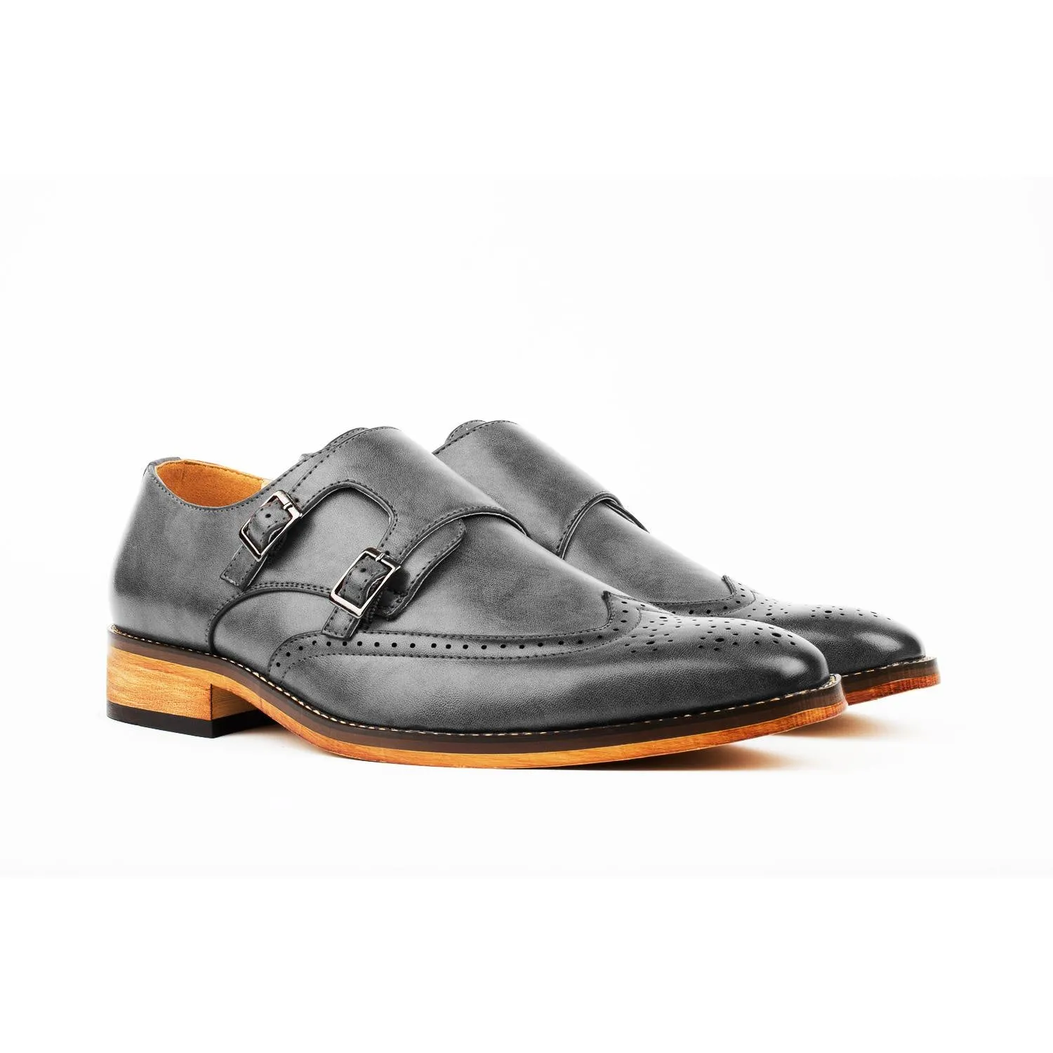 Gino Vitale Men's Monk Strap Brogue Dress Shoes