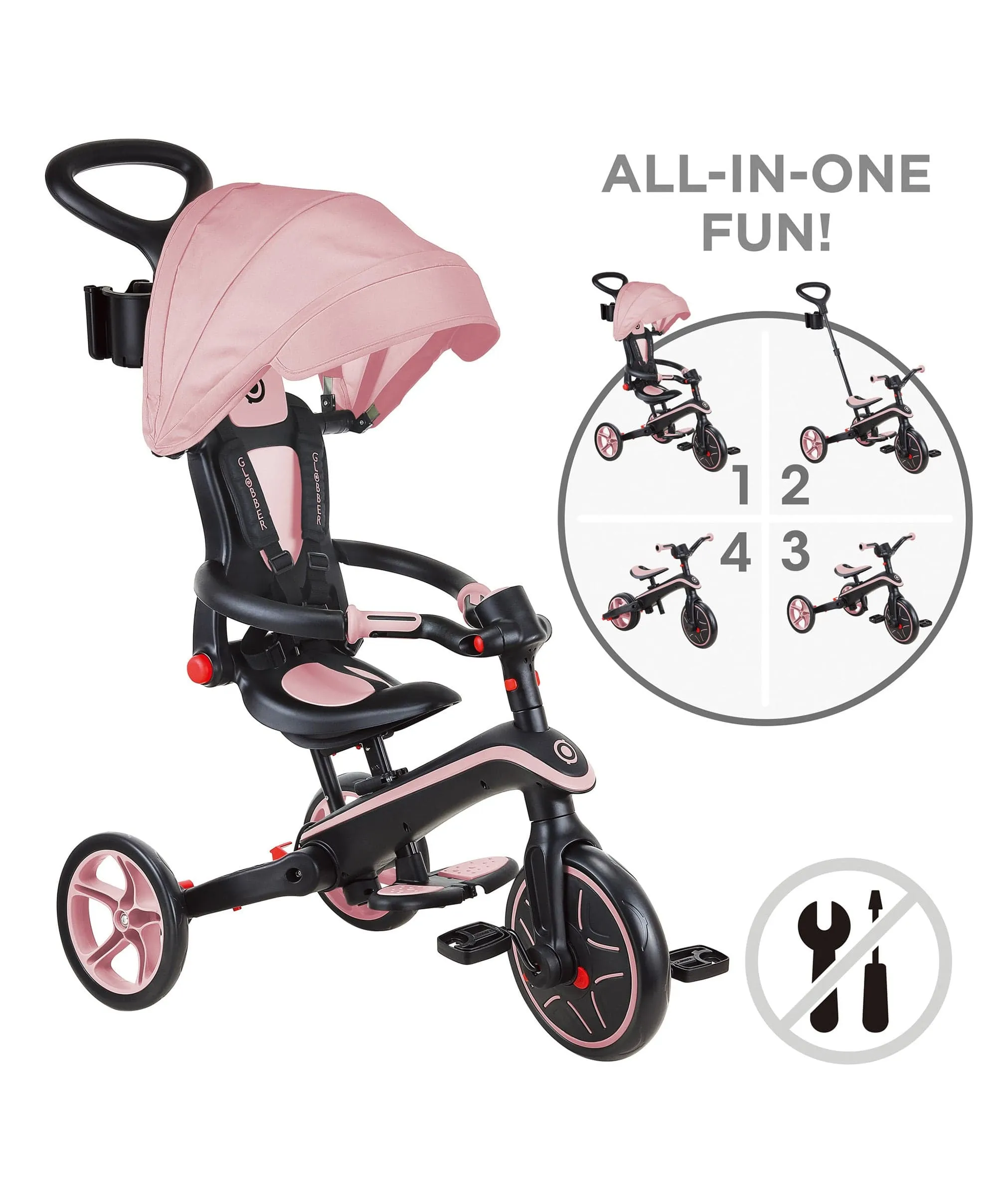 Globber Explorer Foldable 4-in-1 Trike - Pastel Pink Babykids Globber