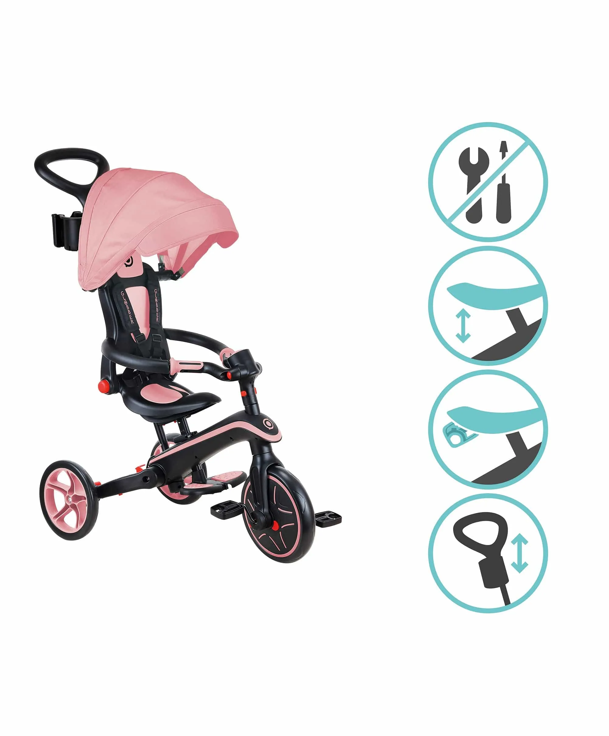 Globber Explorer Foldable 4-in-1 Trike - Pastel Pink Babykids Globber