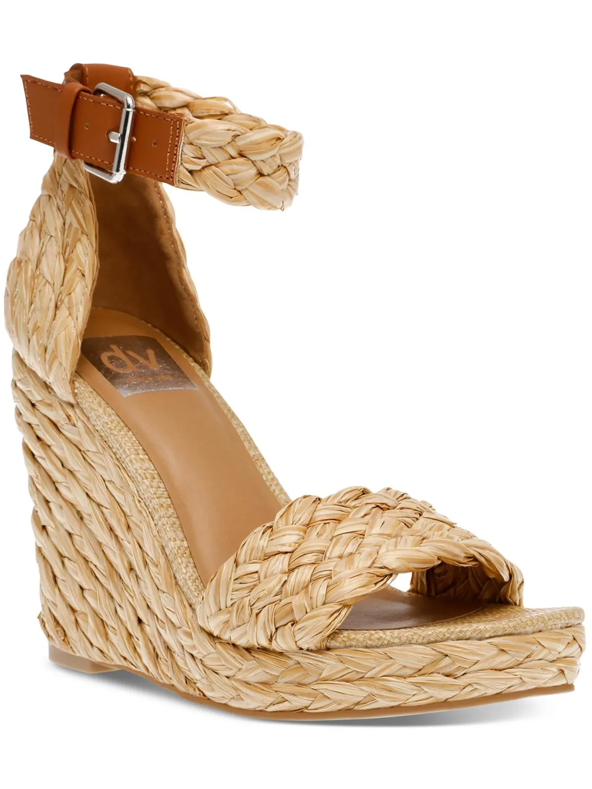 Harriat Womens Faux Leather Ankle Strap Wedge Sandals