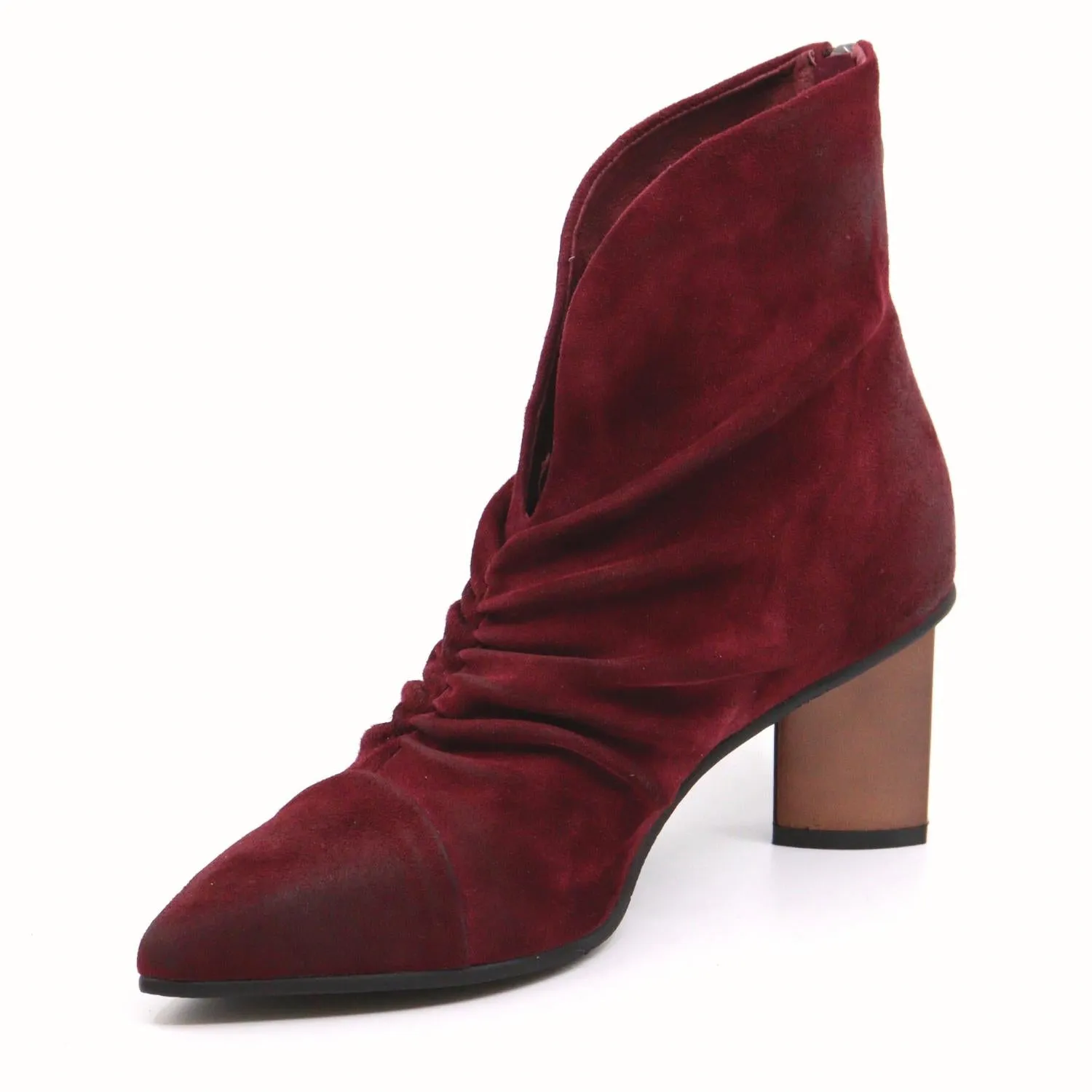 Hetty Suede Heel Boots In Bordeaux