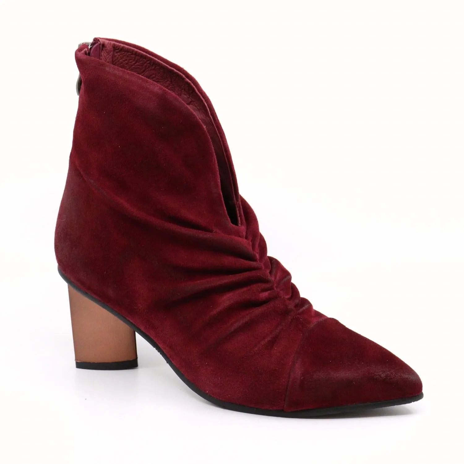 Hetty Suede Heel Boots In Bordeaux