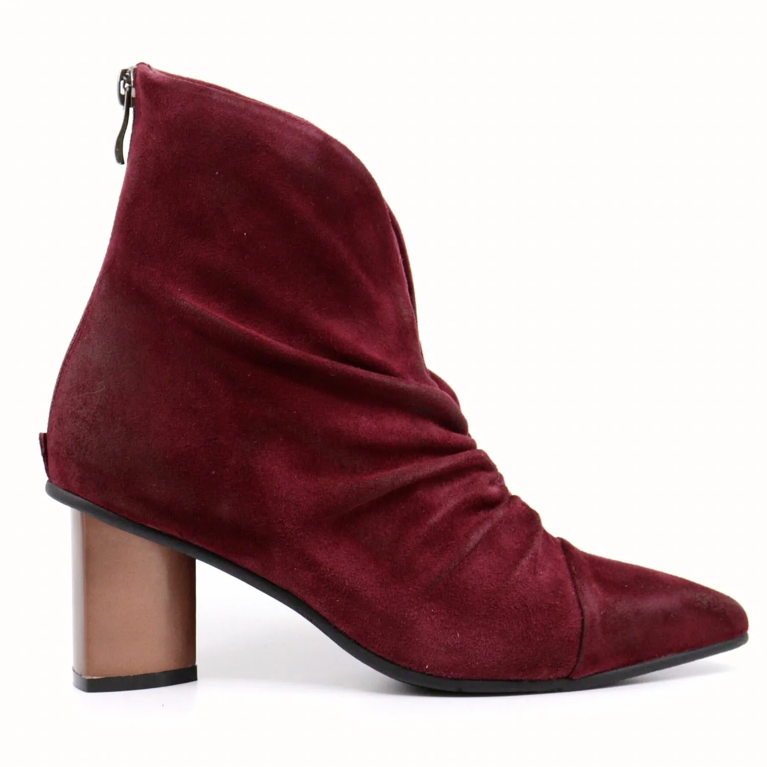 Hetty Suede Heel Boots In Bordeaux