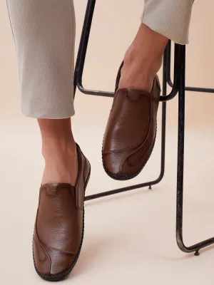 HITZ101 Men's Tan Leather Casual Slip-On Shoes