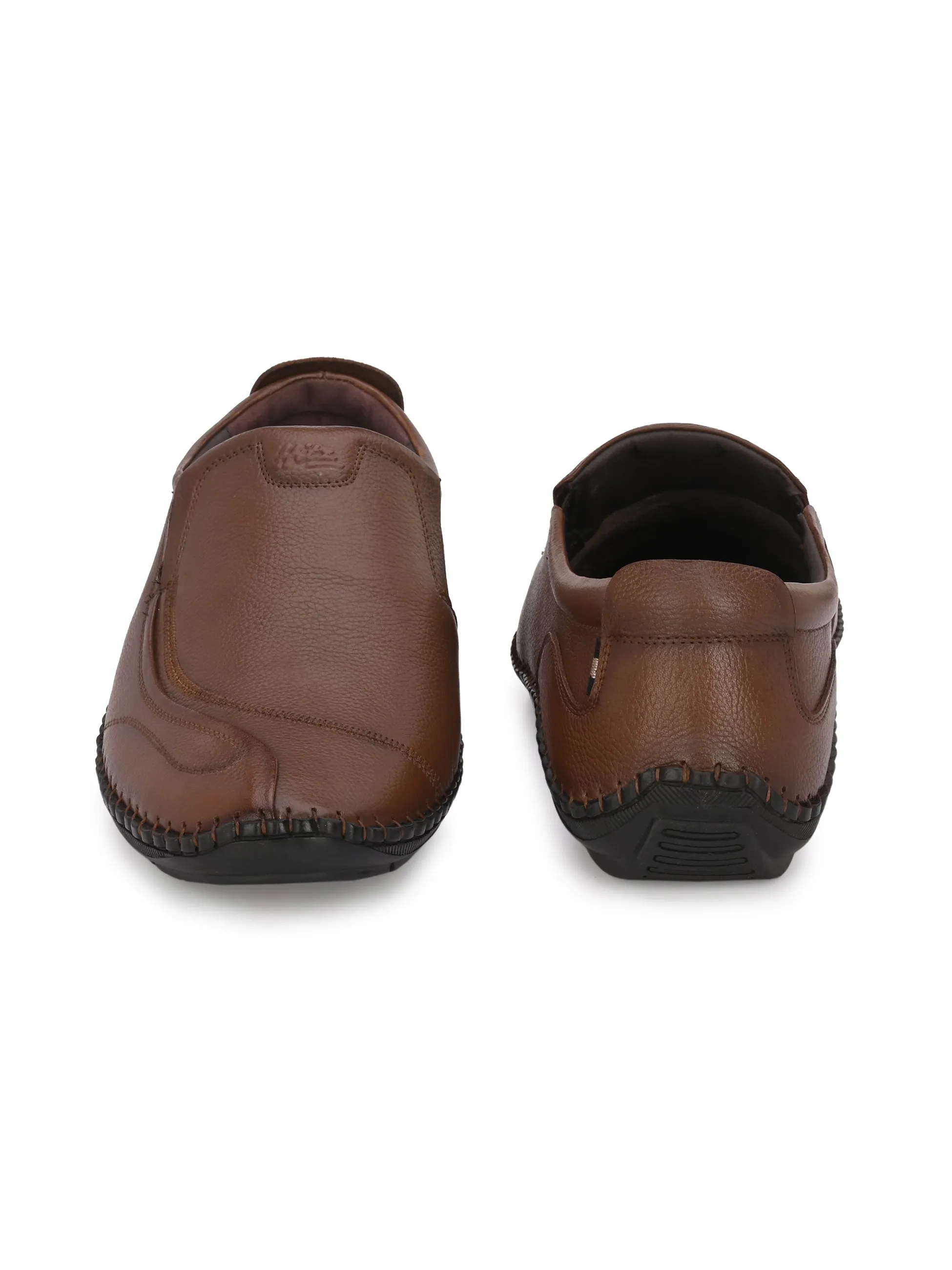 HITZ101 Men's Tan Leather Casual Slip-On Shoes