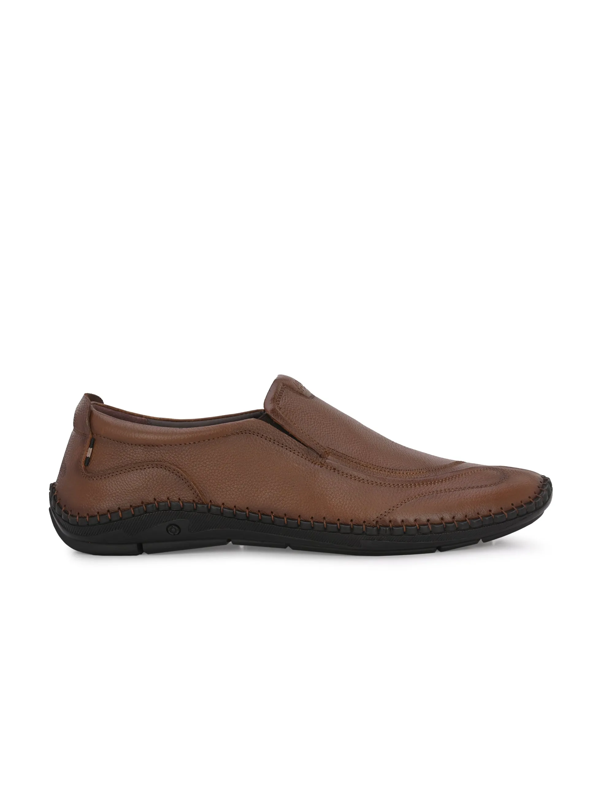 HITZ101 Men's Tan Leather Casual Slip-On Shoes