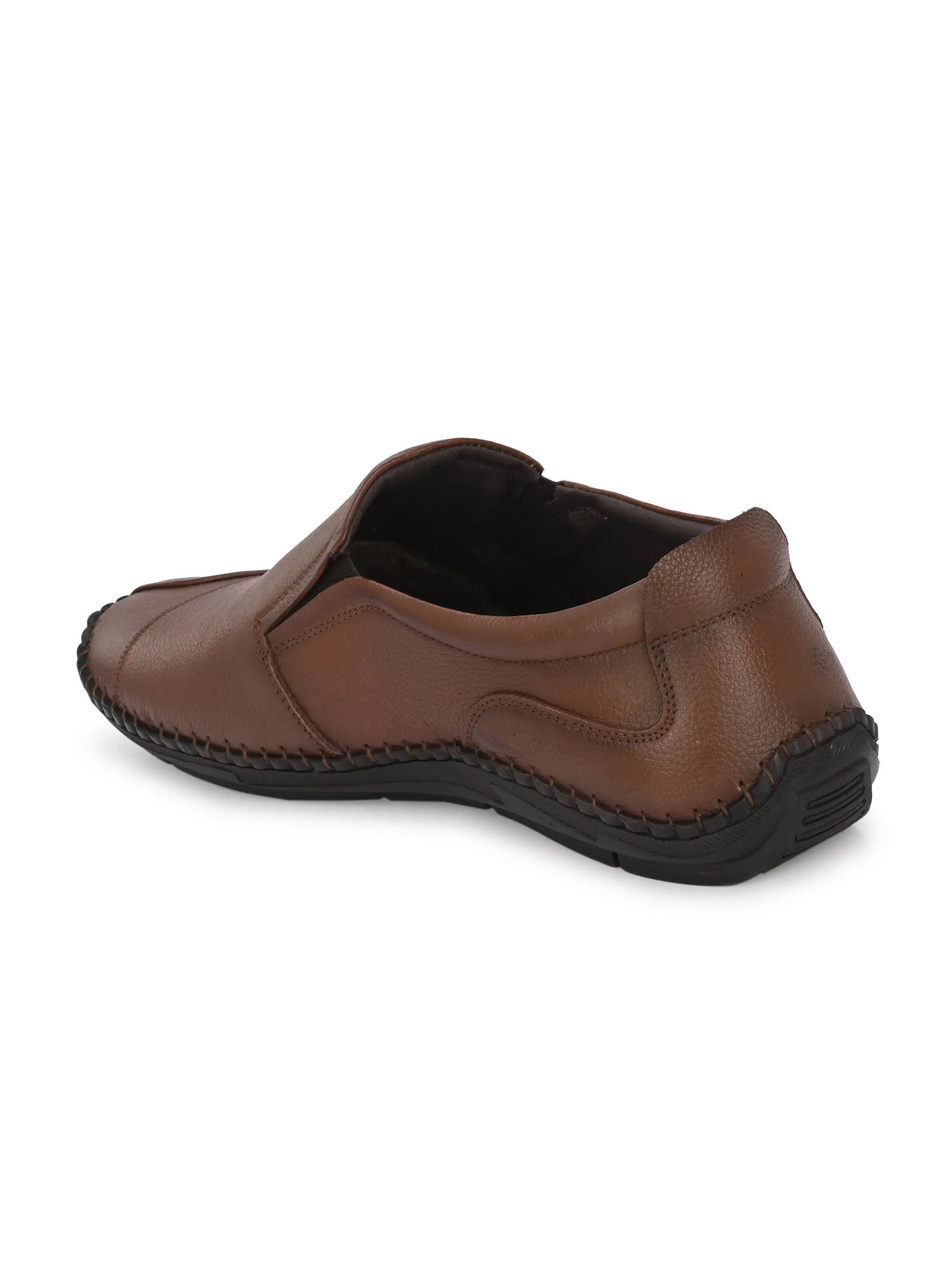 HITZ101 Men's Tan Leather Casual Slip-On Shoes