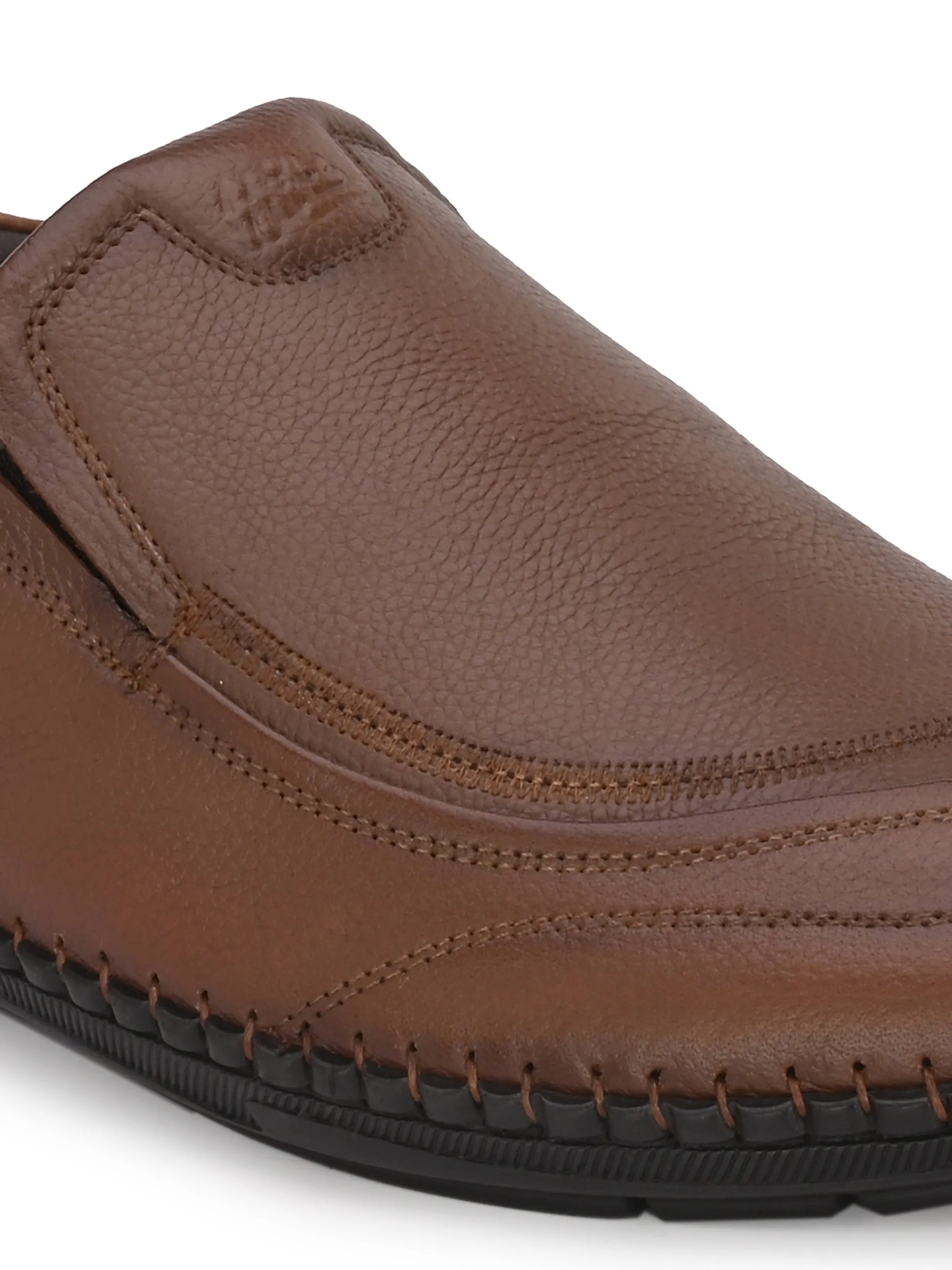 HITZ101 Men's Tan Leather Casual Slip-On Shoes
