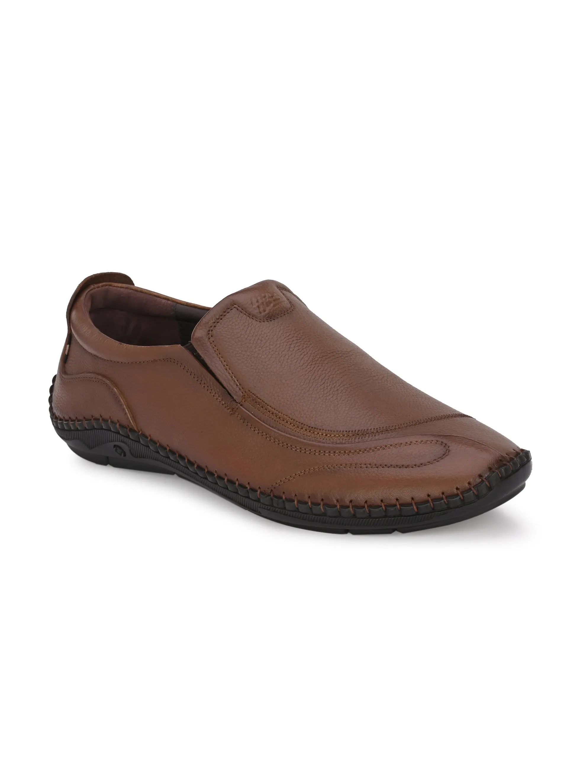 HITZ101 Men's Tan Leather Casual Slip-On Shoes